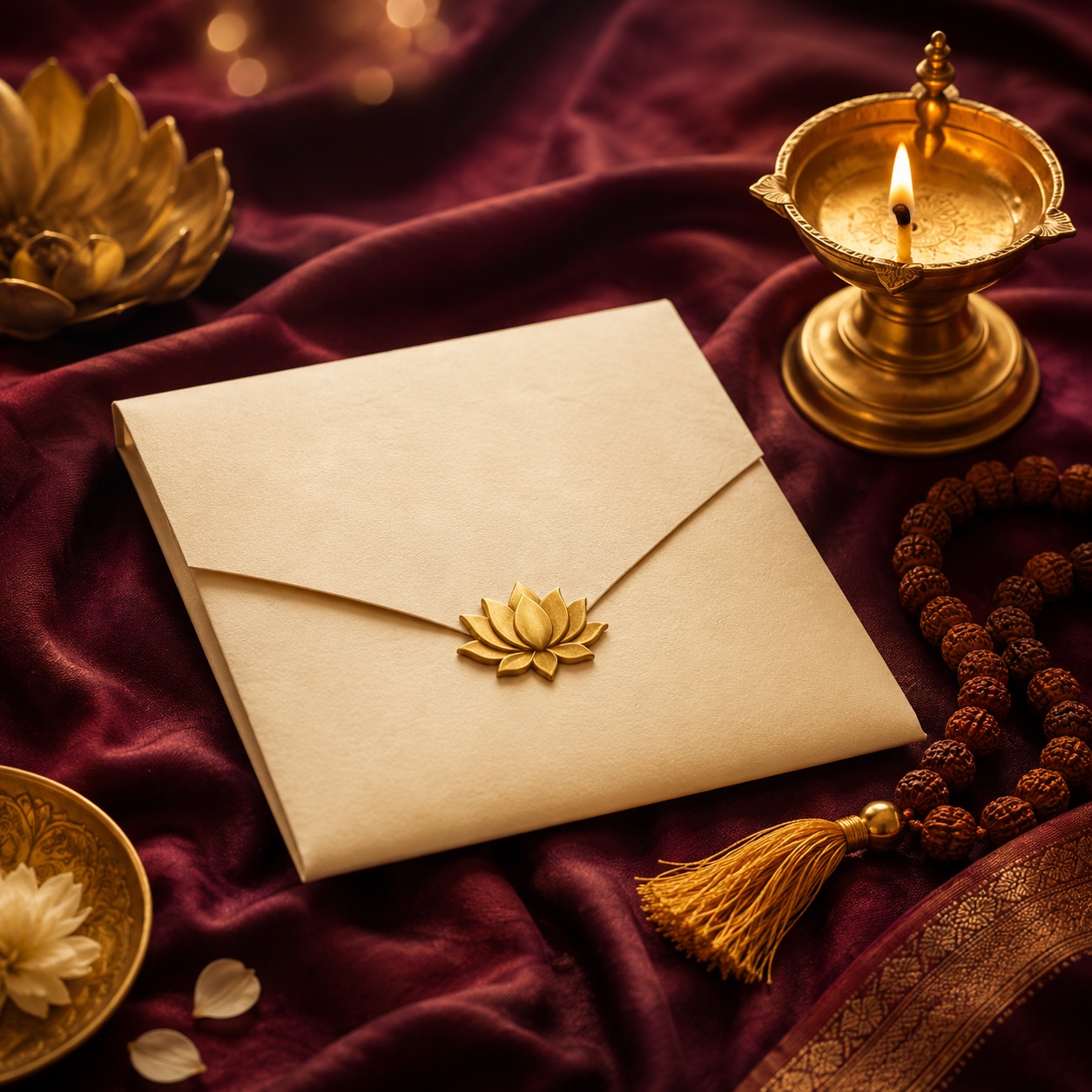 The Sunday Naam Jaap Letter — a folded letter beside a diya and mala