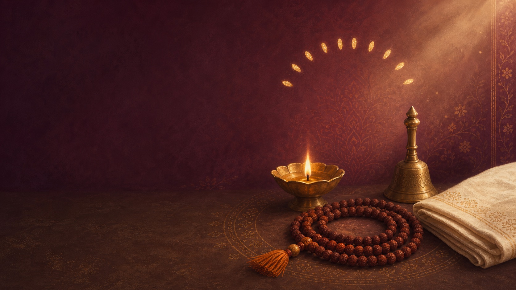 A warm symbolic devotional illustration representing a simple daily Naam Jaap routine for beginners.