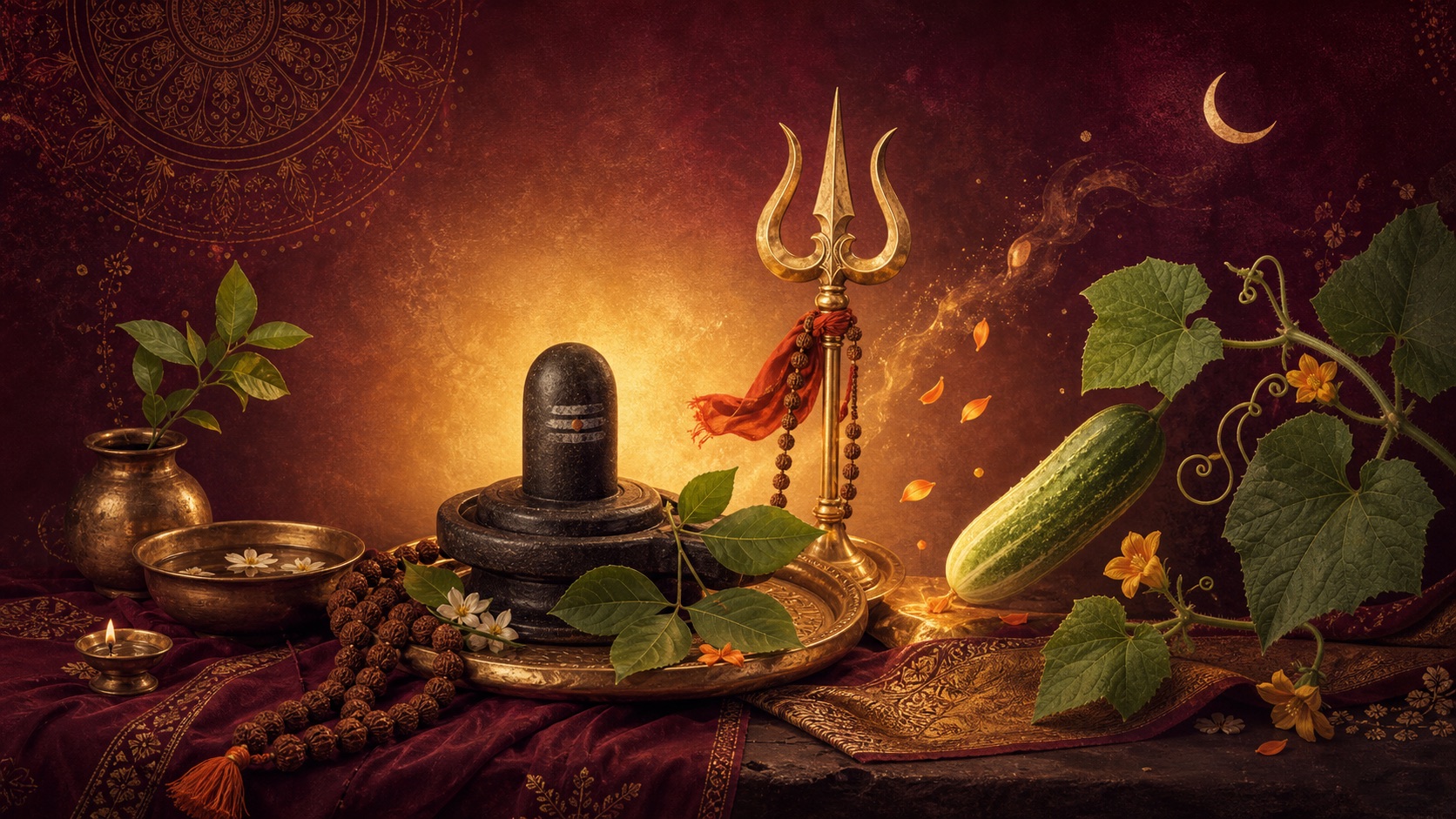 A warm symbolic devotional illustration representing the Mahamrityunjaya Mantra and its prayer for inner freedom.