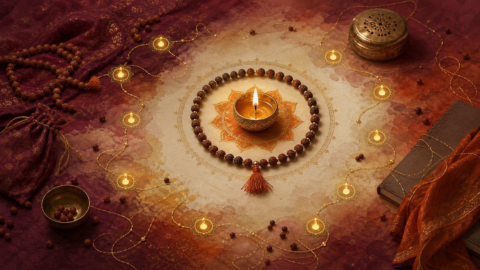 A warm symbolic devotional illustration representing a wandering mind gently returning to the divine name.